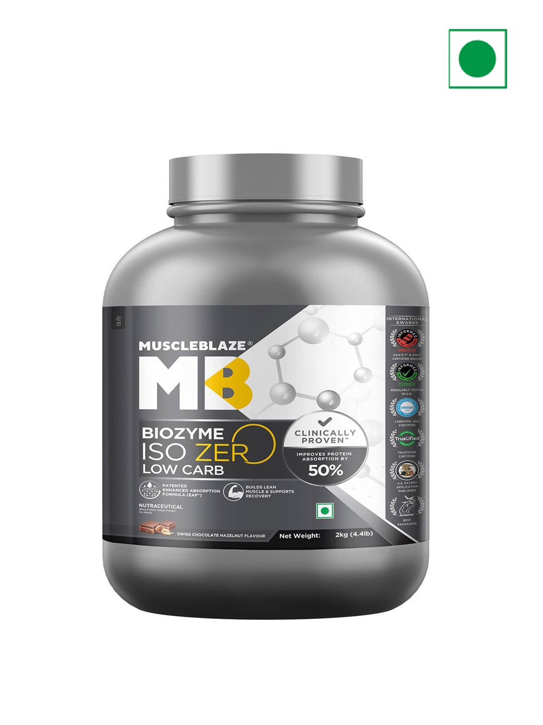 MuscleBlaze Biozyme Iso-Zero, 26.4g Isolate Whey Protein - 2 Kg - Swiss Chocolate Hazelnut, Grey
MuscleBlaze Biozyme Iso-Zero, 26.4g Isolate Whey Protein - 2 Kg - Swiss Chocolate Hazelnut, Grey