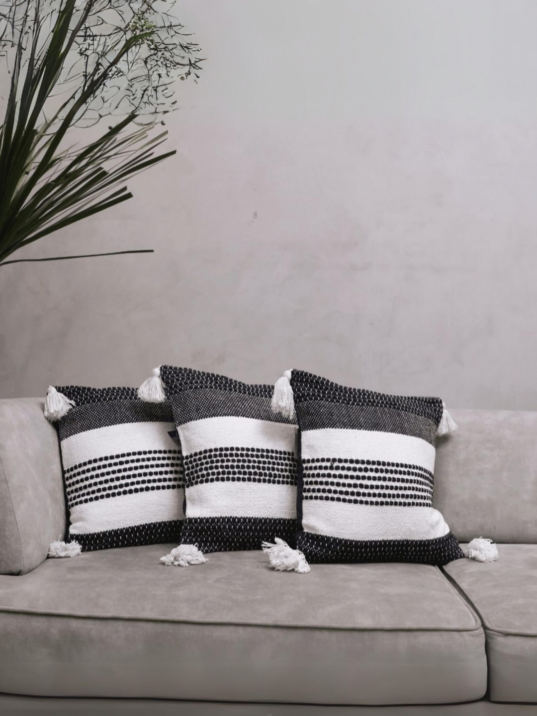 LUSHLYF Tufted Collection White & Black Set of 3 Striped Cotton Square Cushion Covers
LUSHLYF Tufted Collection White & Black Set of 3 Striped Cotton Square Cushion Covers