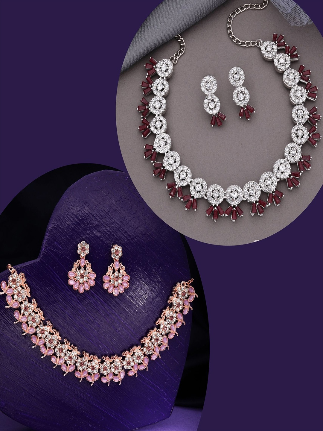 DIVASTRI Set Of 2 Silver & Gold-Plated Artificial Stones Studded And Beaded Jewellery Set, Maroon
DIVASTRI Set Of 2 Silver & Gold-Plated Artificial Stones Studded And Beaded Jewellery Set, Maroon