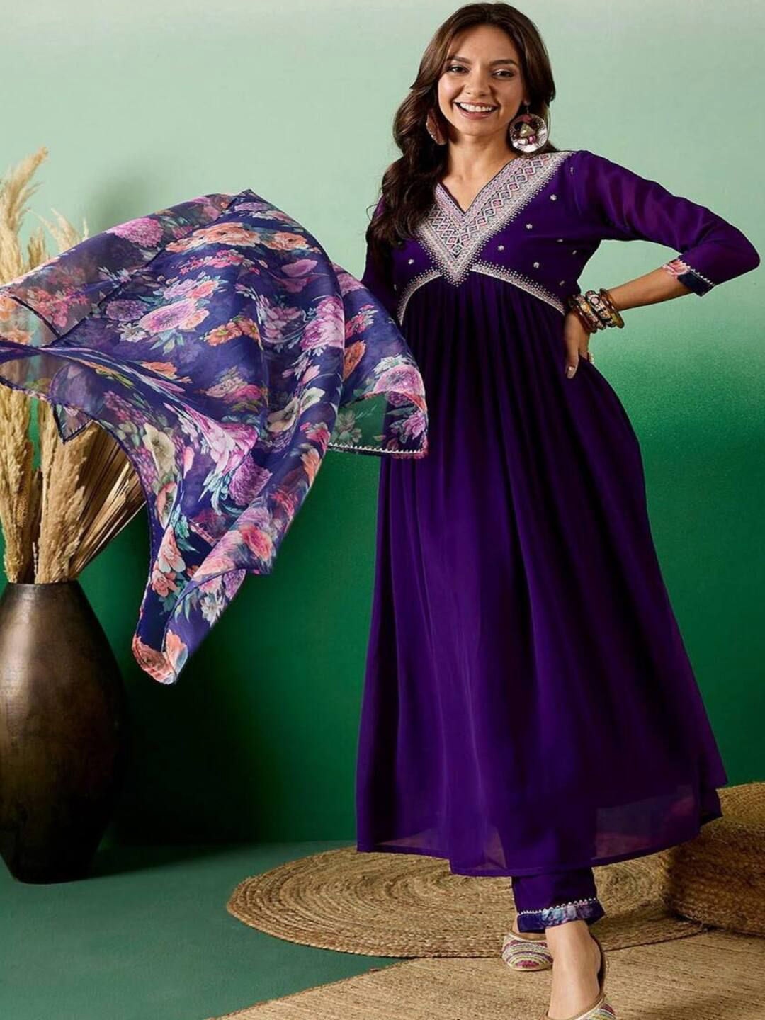 REALLTREND Floral Yoke Design Georgette V-Neck Empire Kurta With Trouser & Dupatta, Purple
REALLTREND Floral Yoke Design Georgette V-Neck Empire Kurta With Trouser & Dupatta, Purple