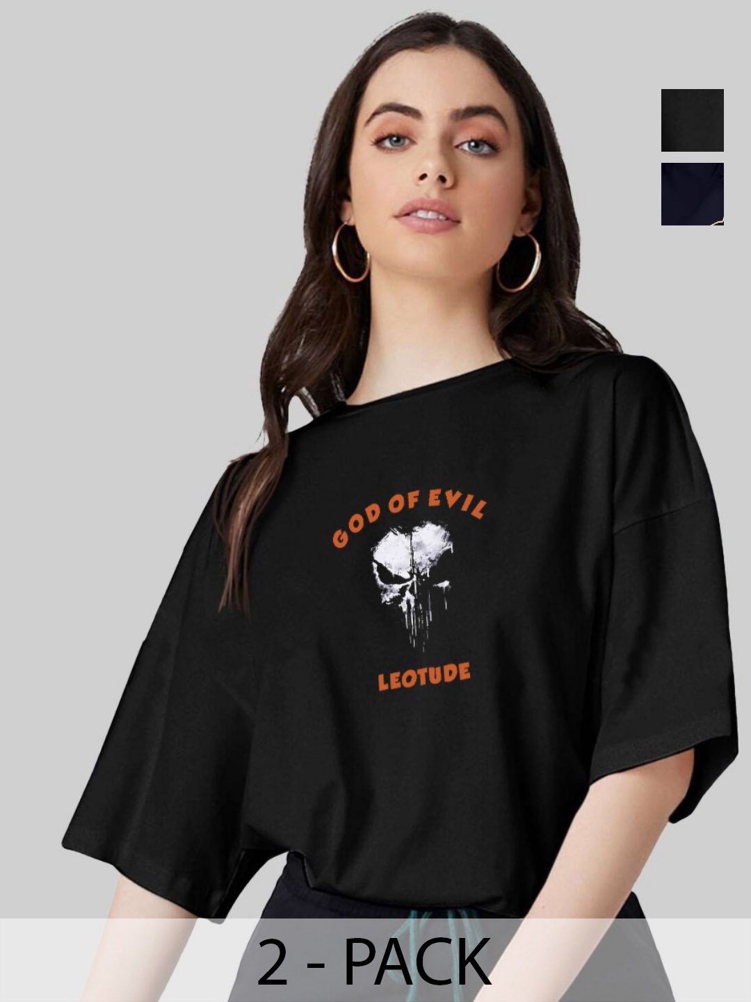 Leotude Women Pack Of 2 Typography Printed Round Neck Cotton Oversized T-shirts, Black
Leotude Women Pack Of 2 Typography Printed Round Neck Cotton Oversized T-shirts, Black