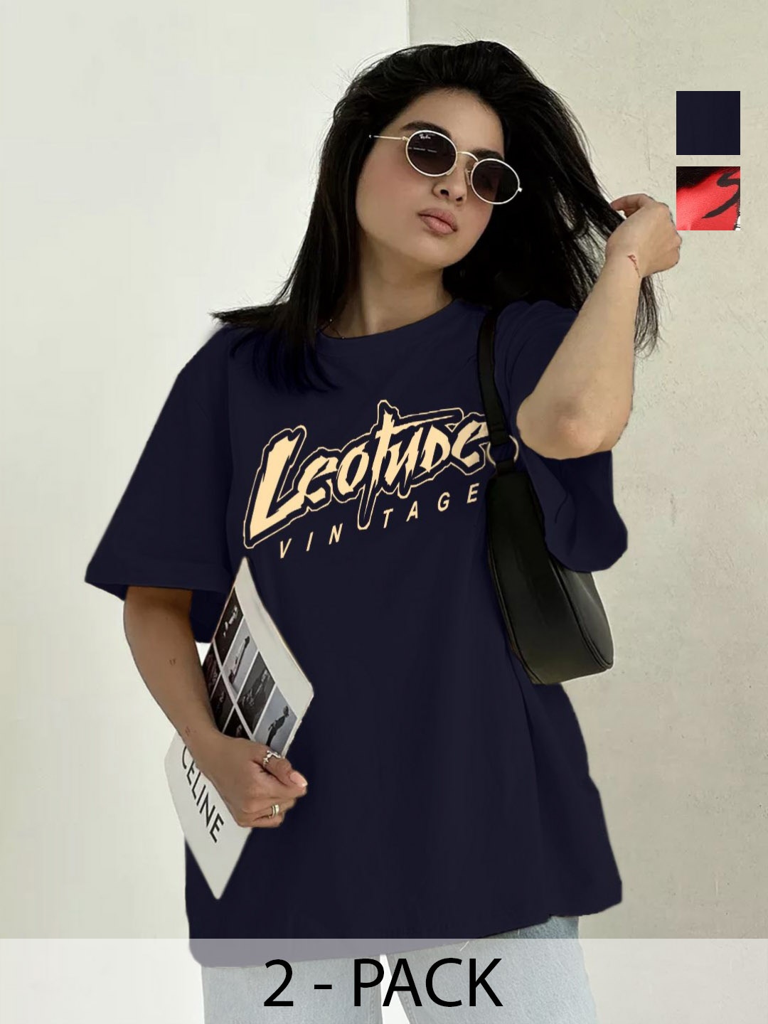 Leotude Women Pack Of 2 Photographic Printed Round Neck Cotton Oversized T-shirts, Navy blue
Leotude Women Pack Of 2 Photographic Printed Round Neck Cotton Oversized T-shirts, Navy blue