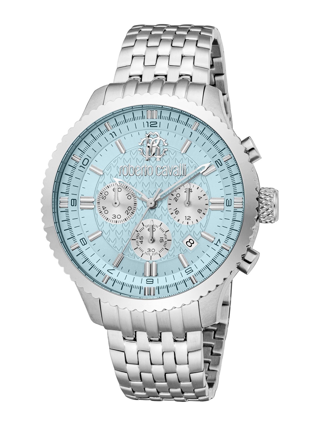 Roberto Cavalli Men Embellished Dial & Stainless Steel Bracelet Style Straps Analogue Automatic Watch, Silver
Roberto Cavalli Men Embellished Dial & Stainless Steel Bracelet Style Straps Analogue Automatic Watch, Silver