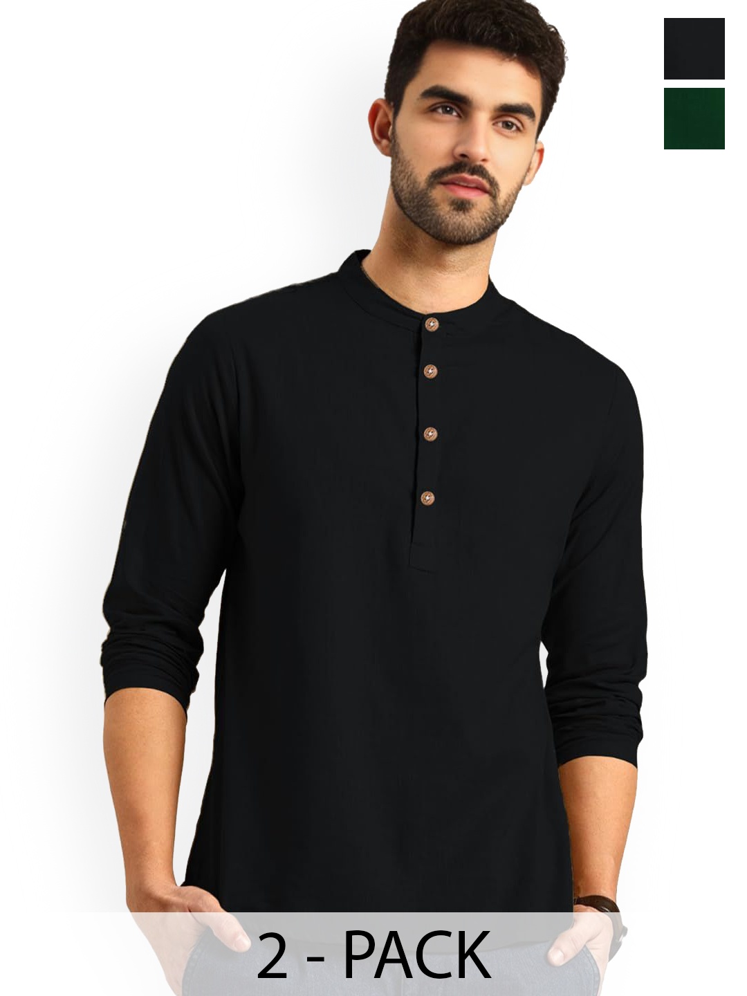 Vida Loca Selection Of 2 Band Collar Rolled-Up Sleeves Pure Cotton Slim Fit Kurta, Black
Vida Loca Selection Of 2 Band Collar Rolled-Up Sleeves Pure Cotton Slim Fit Kurta, Black