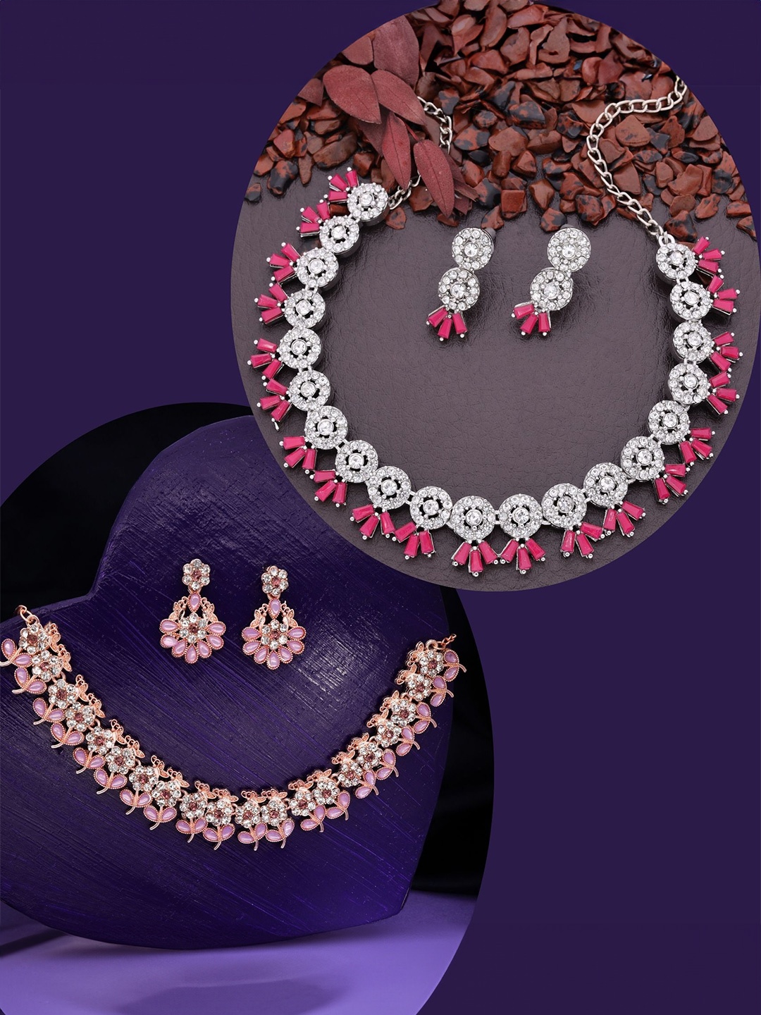 DIVASTRI Set Of 2 Rose Gold & Silver-Plated American Diamonds Studded Jewellery Set
DIVASTRI Set Of 2 Rose Gold & Silver-Plated American Diamonds Studded Jewellery Set