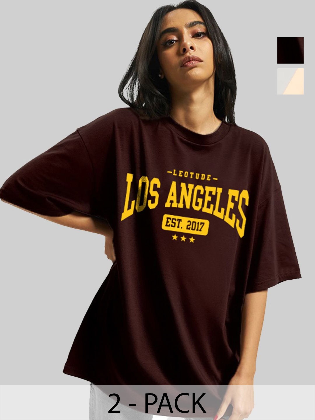 Leotude Women Pack Of 2 Typography Printed Round Neck Cotton Oversized T-shirts, Burgundy
Leotude Women Pack Of 2 Typography Printed Round Neck Cotton Oversized T-shirts, Burgundy