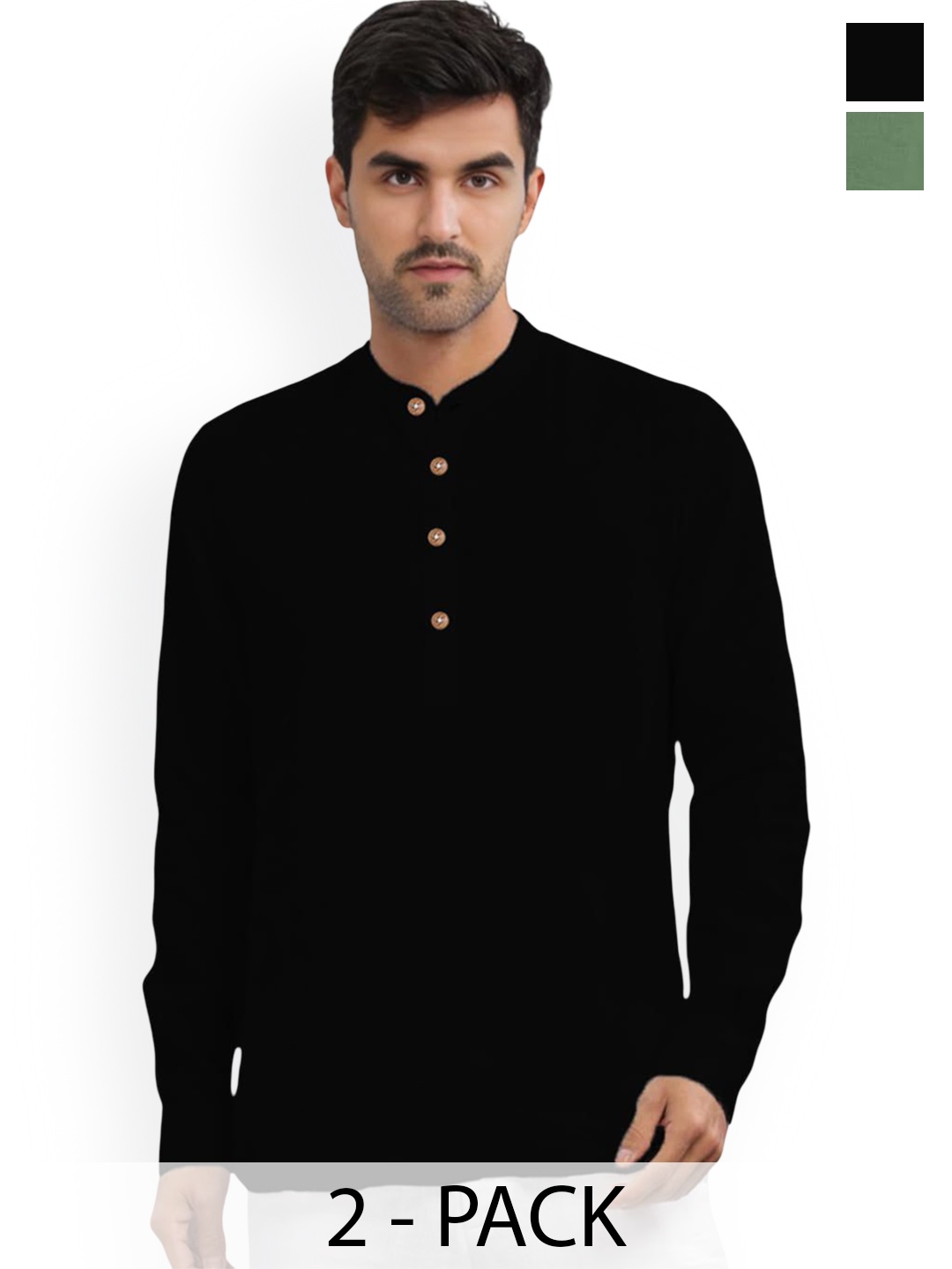 Vida Loca Selection of 2 Band Collar Pure Cotton Slim Fit Straight Short Kurtas, Black
Vida Loca Selection of 2 Band Collar Pure Cotton Slim Fit Straight Short Kurtas, Black
