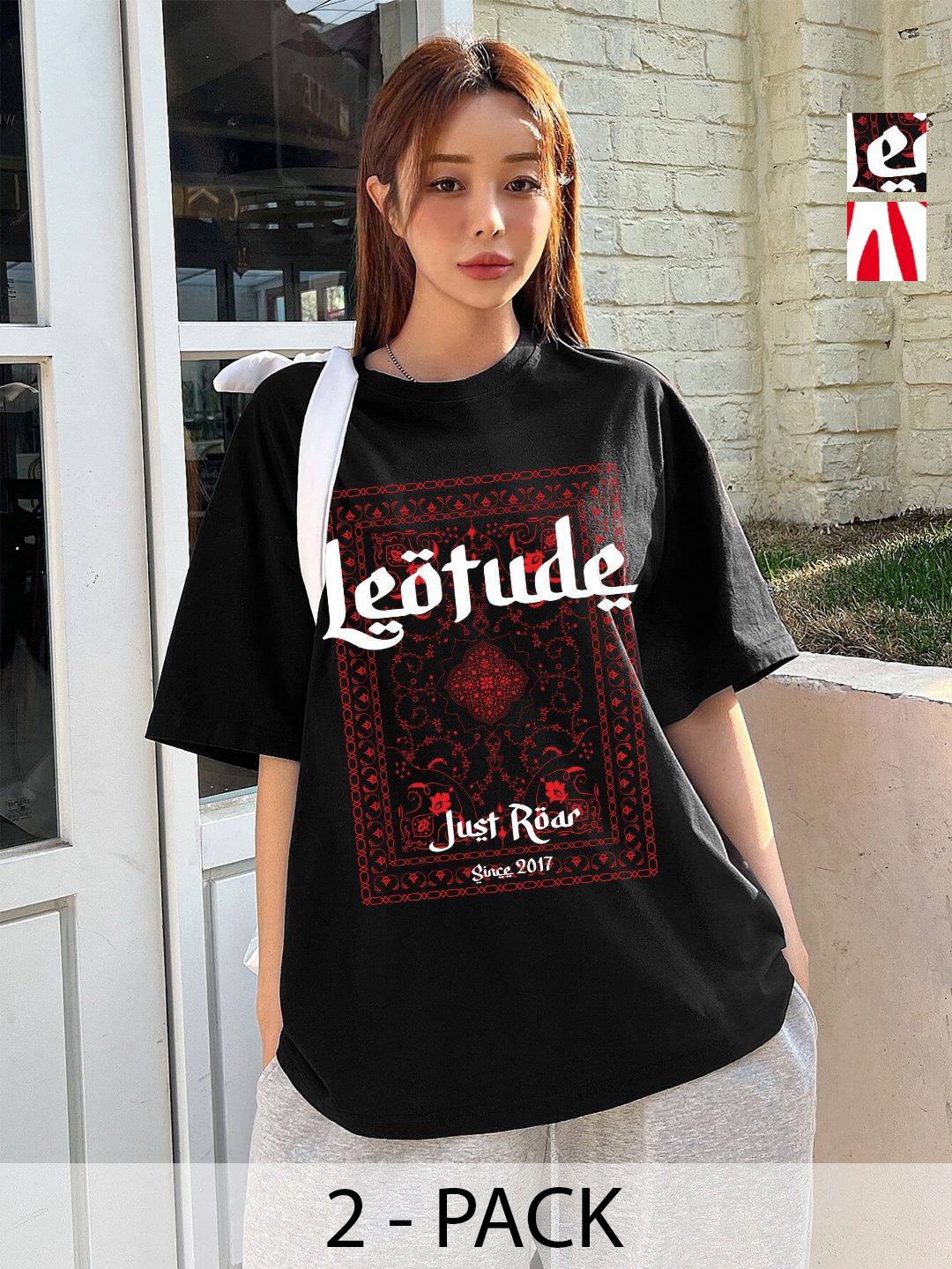 Leotude Women Pack Of 2 Typography Printed Round Neck Cotton Oversized T-shirts, Black
Leotude Women Pack Of 2 Typography Printed Round Neck Cotton Oversized T-shirts, Black