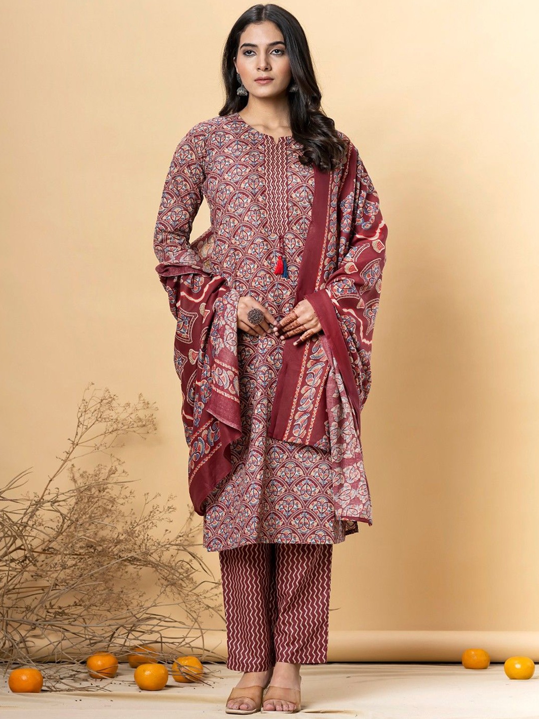 Readiprint Chevron Embroidered Notch Neck Straight Kurta With Trousers & Dupatta, Red
Readiprint Chevron Embroidered Notch Neck Straight Kurta With Trousers & Dupatta, Red