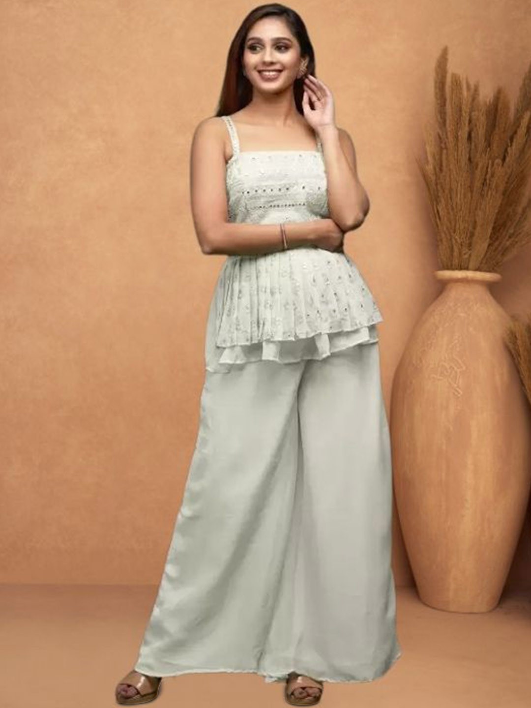 PARROT CREATION Floral Embroidered Thread Work Georgette Kurti With Palazzos And Dupatta, Cream
PARROT CREATION Floral Embroidered Thread Work Georgette Kurti With Palazzos And Dupatta, Cream