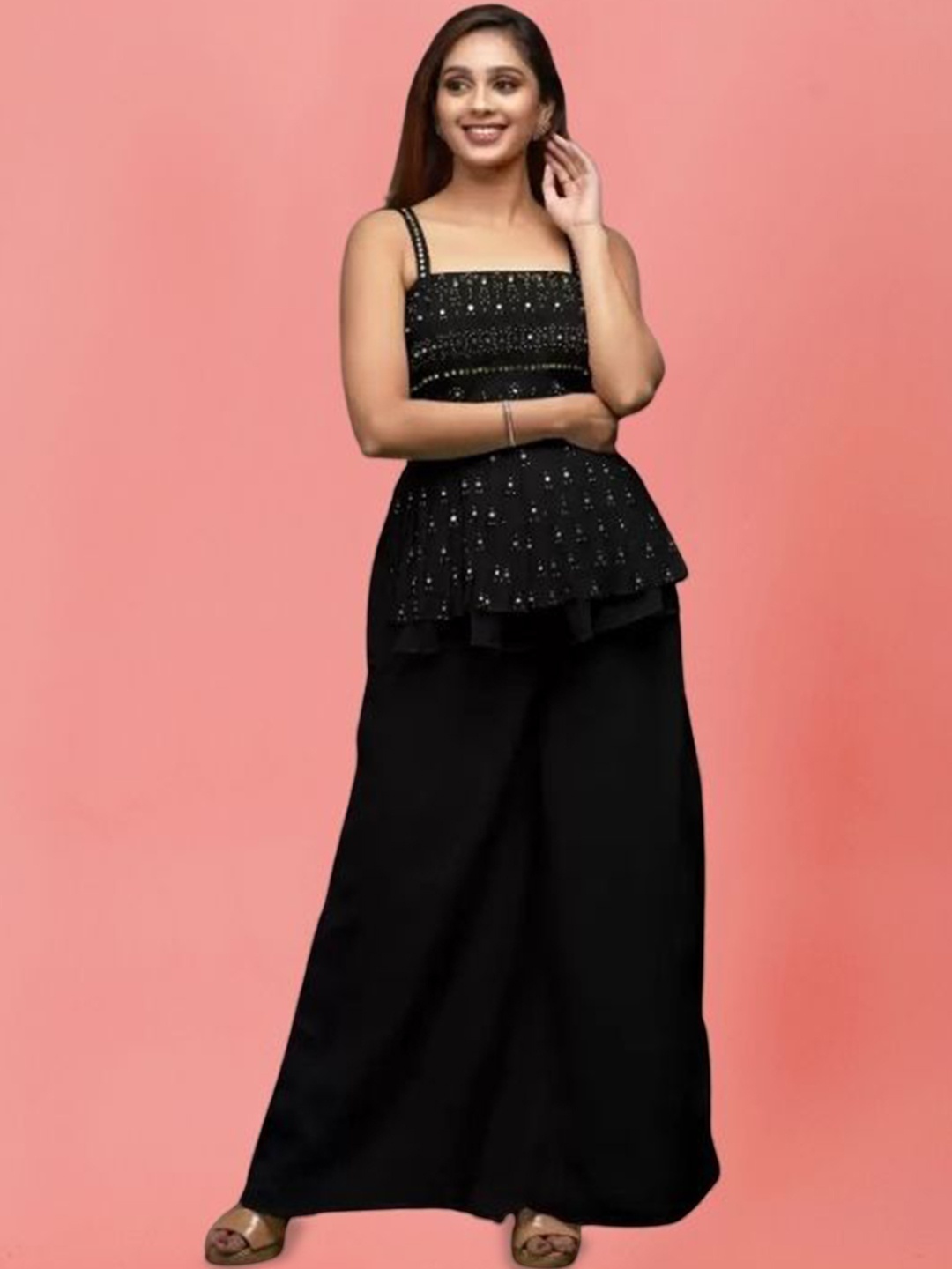 PARROT CREATION Embroidered Straight Sequinned Kurti With Sharara And Dupatta, Black
PARROT CREATION Embroidered Straight Sequinned Kurti With Sharara And Dupatta, Black