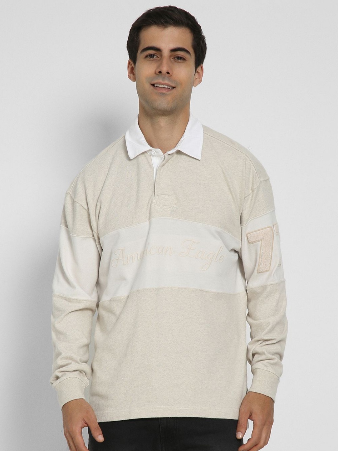 AMERICAN EAGLE OUTFITTERS Men Colourblocked Polo Collar Cotton Oversized T-shirt, Beige
AMERICAN EAGLE OUTFITTERS Men Colourblocked Polo Collar Cotton Oversized T-shirt, Beige