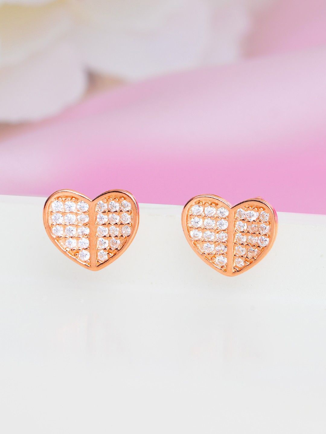 Zavya 925 Sterling Silver Rose Gold-Plated Cubic Zirconia Studded Heart Shaped Studs
Zavya 925 Sterling Silver Rose Gold-Plated Cubic Zirconia Studded Heart Shaped Studs