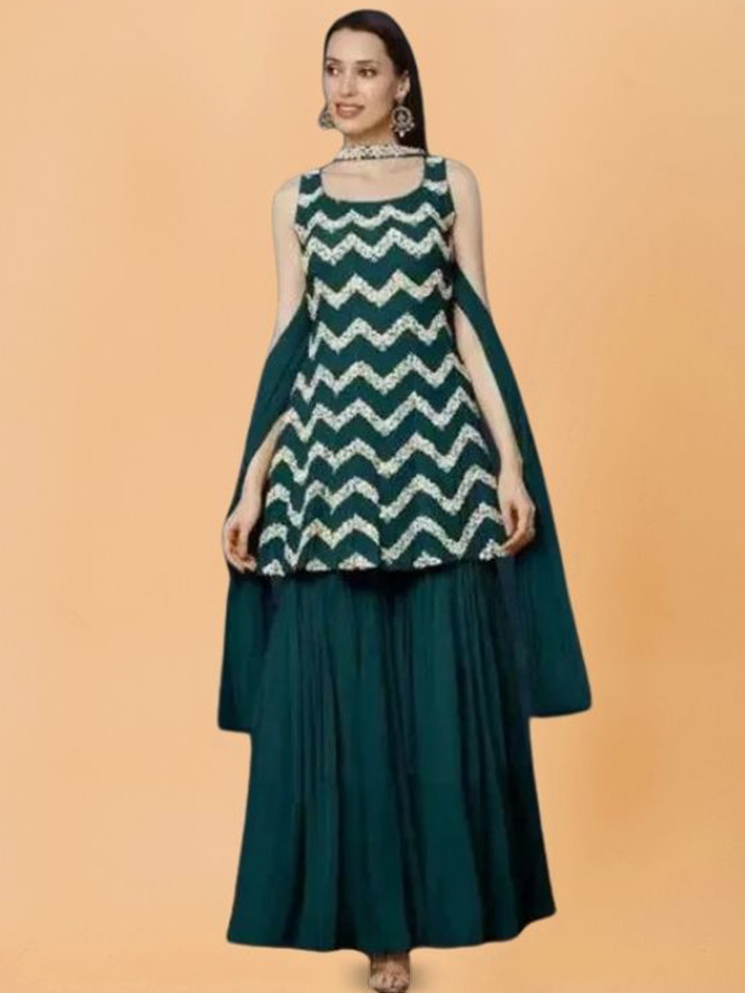 PARROT CREATION Floral Embroidered Sequinned Georgette Kurti With Sharara And Dupatta, Turquoise blue
PARROT CREATION Floral Embroidered Sequinned Georgette Kurti With Sharara And Dupatta, Turquoise blue