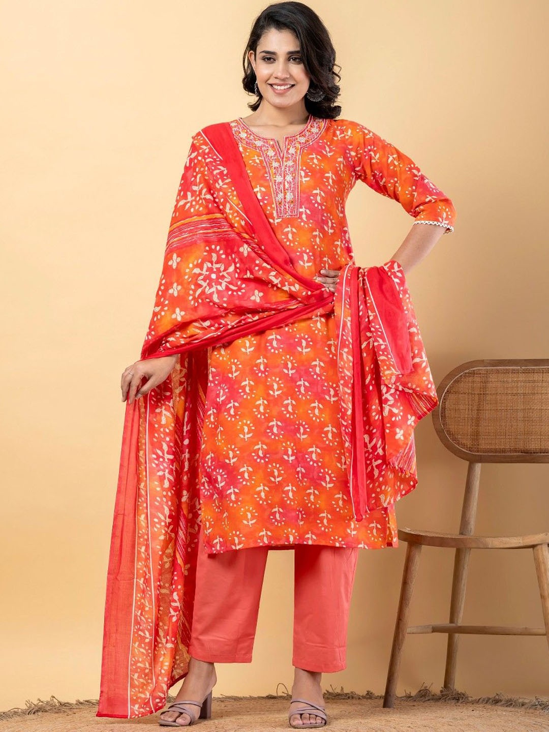 Readiprint Ethnic Motifs Printed Thread Work Straight Kurta with Trouser & Dupatta, Orange
Readiprint Ethnic Motifs Printed Thread Work Straight Kurta with Trouser & Dupatta, Orange