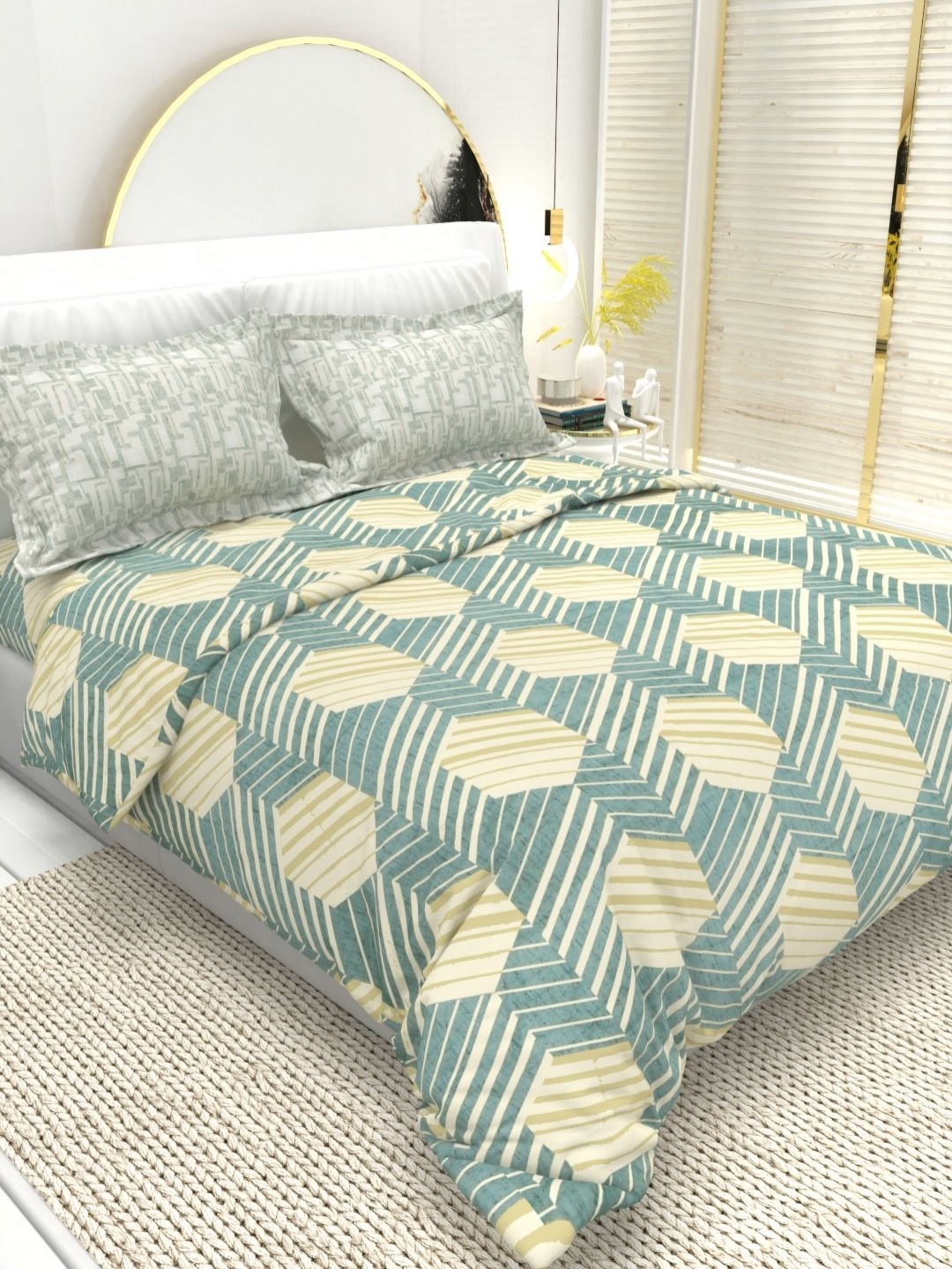 THE WHITE MOSS Florence Teal Printed Cotton 220 TC Queen Bedsheet Set-2.25 m x 2.55 m
THE WHITE MOSS Florence Teal Printed Cotton 220 TC Queen Bedsheet Set-2.25 m x 2.55 m