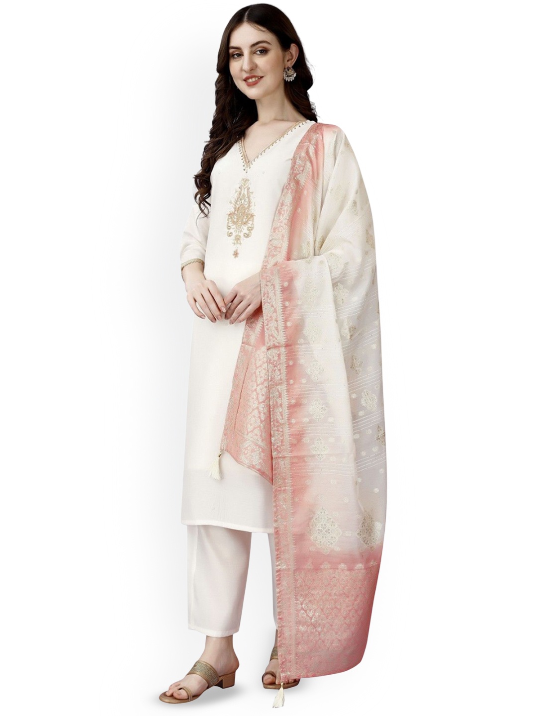 mimi design Floral Yoke Design Thread Work Straight Kurta with Trousers & Dupatta, White
mimi design Floral Yoke Design Thread Work Straight Kurta with Trousers & Dupatta, White