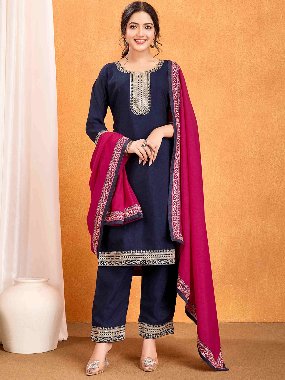 Shriji fashion Floral Embroidered Round Neck Straight Kurta With Trousers And Dupatta, Blue
Shriji fashion Floral Embroidered Round Neck Straight Kurta With Trousers And Dupatta, Blue