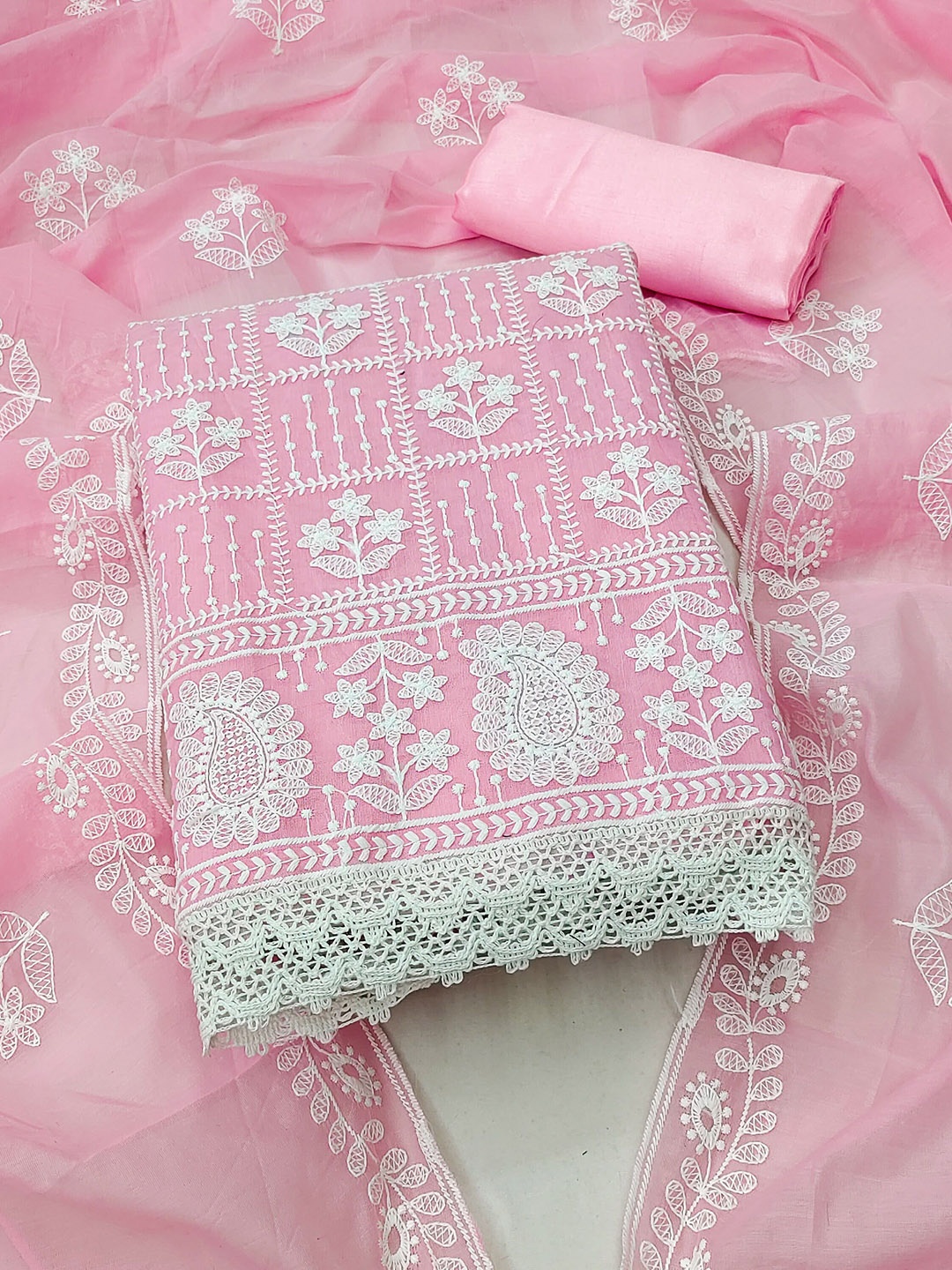 SAINOOR Floral Zari Embroidered Chanderi Cotton Unstitched Dress Material, Pink
SAINOOR Floral Zari Embroidered Chanderi Cotton Unstitched Dress Material, Pink