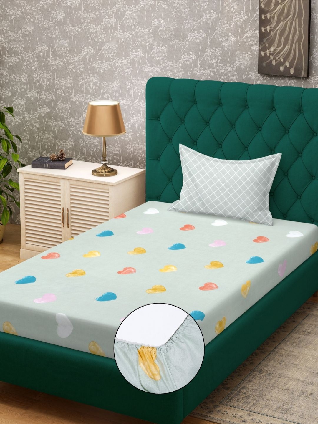 KLOTTHE Green & Yellow Abstract Printed Fitted 300TC Single Bedsheet With Pillow Cover
KLOTTHE Green & Yellow Abstract Printed Fitted 300TC Single Bedsheet With Pillow Cover