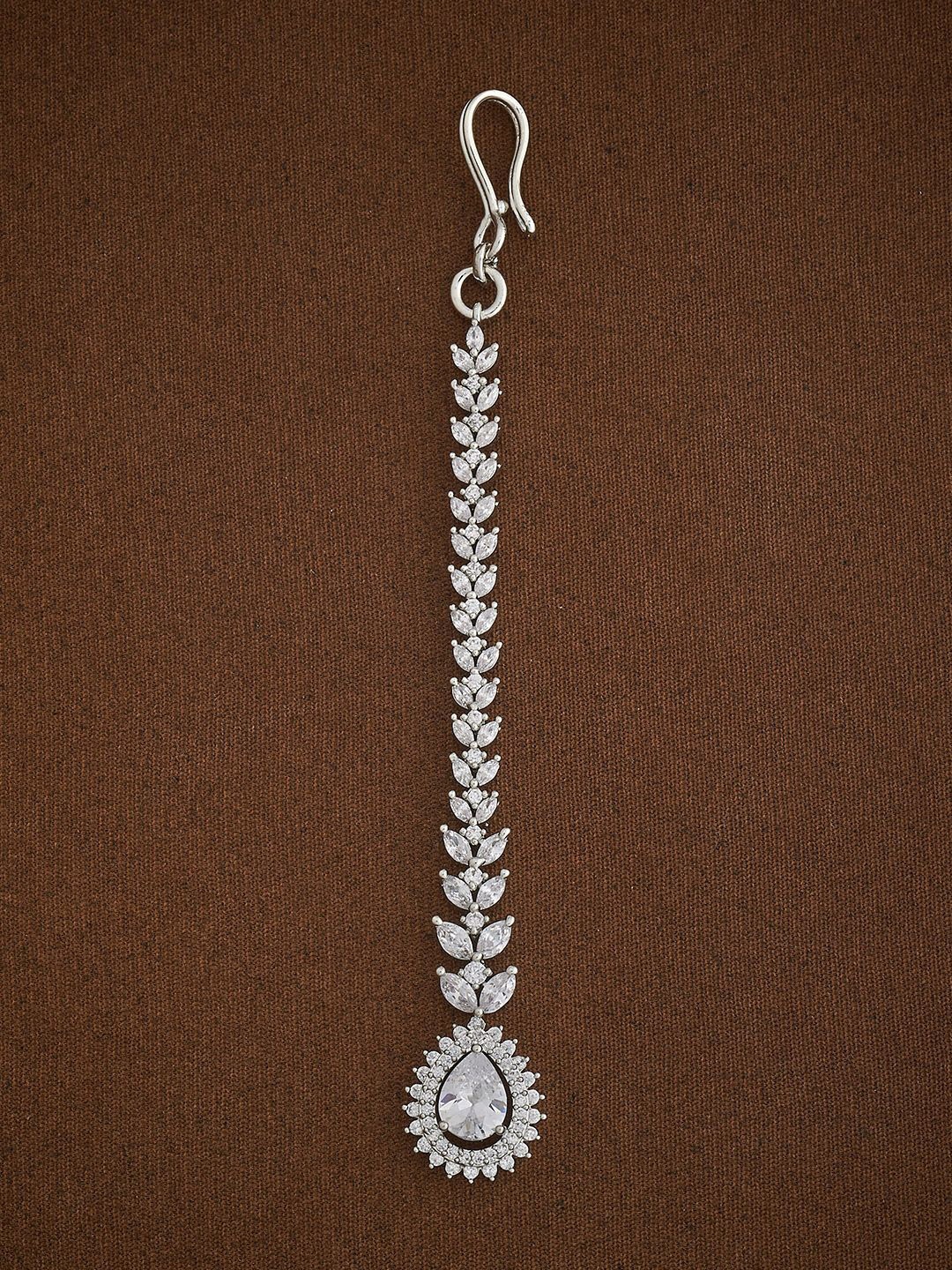 Kushal's Fashion Jewellery Rhodium-Plated Artificial Stones and Beads Studded Maang Tikka, Silver
Kushal's Fashion Jewellery Rhodium-Plated Artificial Stones and Beads Studded Maang Tikka, Silver