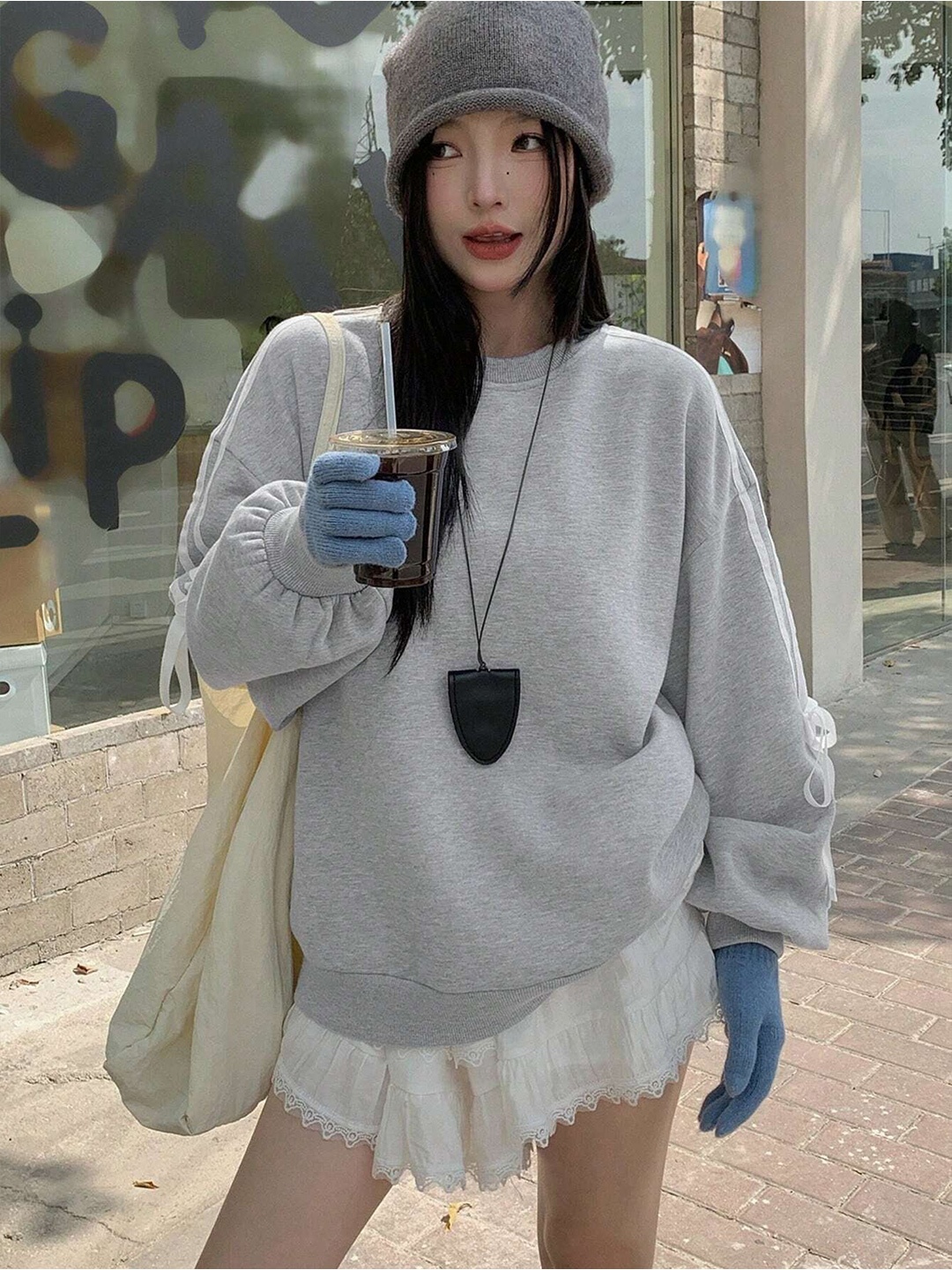 SXV STYLE Women Ribbon Sleeve Detail Oversized Pullover Sweatshirt, Grey melange
SXV STYLE Women Ribbon Sleeve Detail Oversized Pullover Sweatshirt, Grey melange