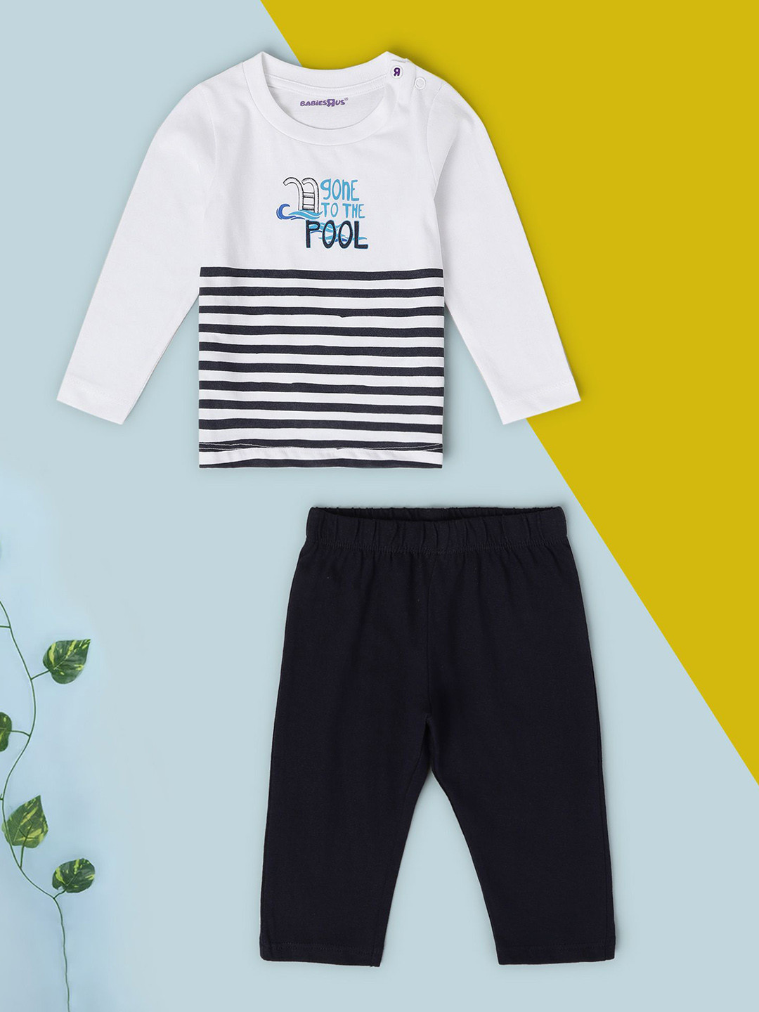 Babies R Us Boys Striped Pure Cotton T-shirt with Trouser, White 
Babies R Us Boys Striped Pure Cotton T-shirt with Trouser, White