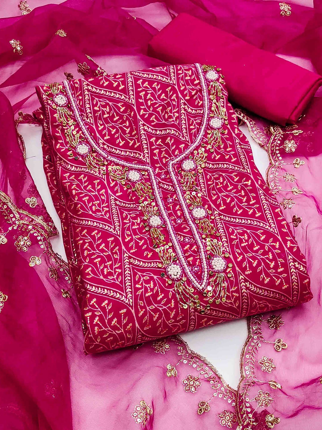 SAINOOR Floral Beads And Stones Embellished Pure Silk Semi-Stitched Dress Material, Pink
SAINOOR Floral Beads And Stones Embellished Pure Silk Semi-Stitched Dress Material, Pink