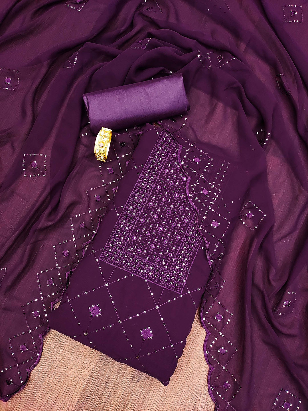 SAINOOR Ethnic Motifs Embroidered Sequinned Silk Georgette Unstitched Dress Material, Purple
SAINOOR Ethnic Motifs Embroidered Sequinned Silk Georgette Unstitched Dress Material, Purple