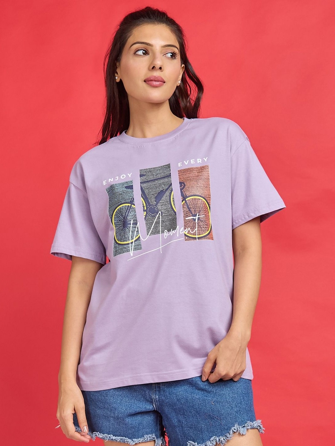Mast & Harbour Women Graphic Printed Round Neck Cotton Relaxed Fit T-shirt, Lavender
Mast & Harbour Women Graphic Printed Round Neck Cotton Relaxed Fit T-shirt, Lavender