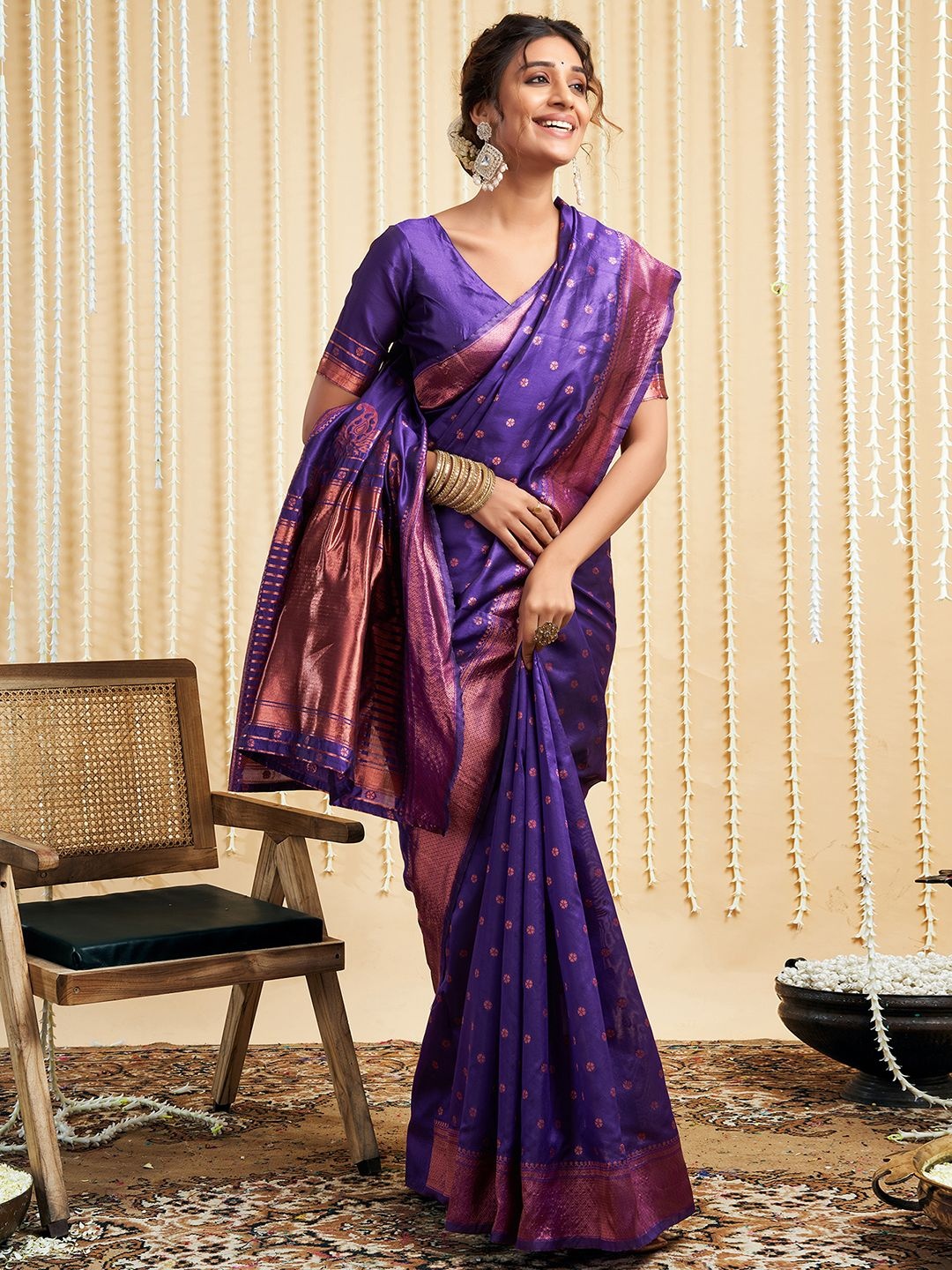 HERE&NOW Woven Design Zari Kanjeevaram Saree With Unstitched Blouse Piece, Purple
HERE&NOW Woven Design Zari Kanjeevaram Saree With Unstitched Blouse Piece, Purple