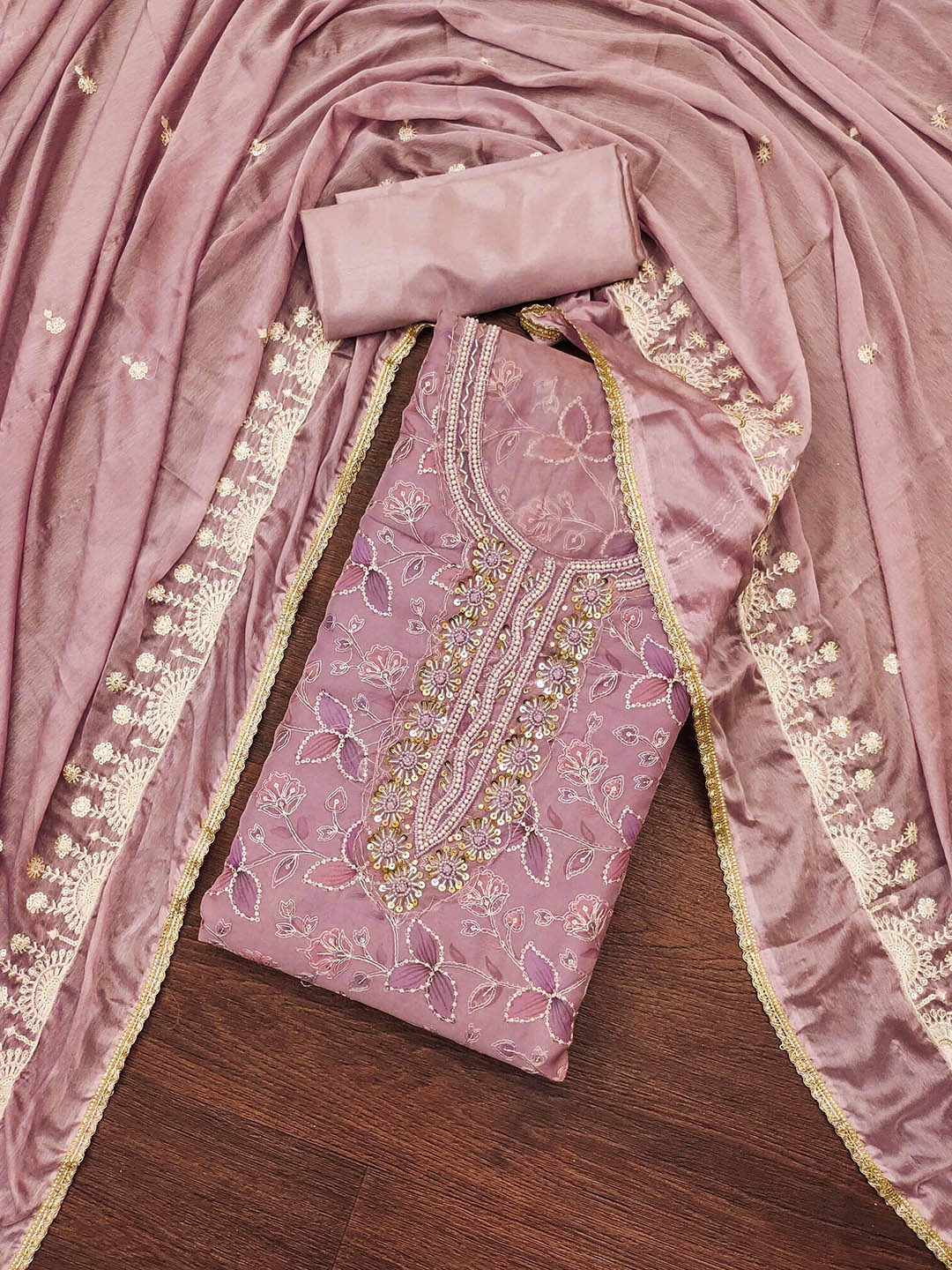 SAINOOR Floral Embroidered Sequnnied Organza Silk Semi-Stitched Dress Material, Purple
SAINOOR Floral Embroidered Sequnnied Organza Silk Semi-Stitched Dress Material, Purple