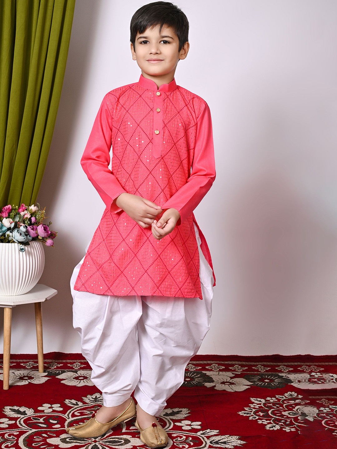 Cae Boys Geometric Embroidered Sequinned Mandarin Collar Kurta With Dhoti Pants, Orange
Cae Boys Geometric Embroidered Sequinned Mandarin Collar Kurta With Dhoti Pants, Orange