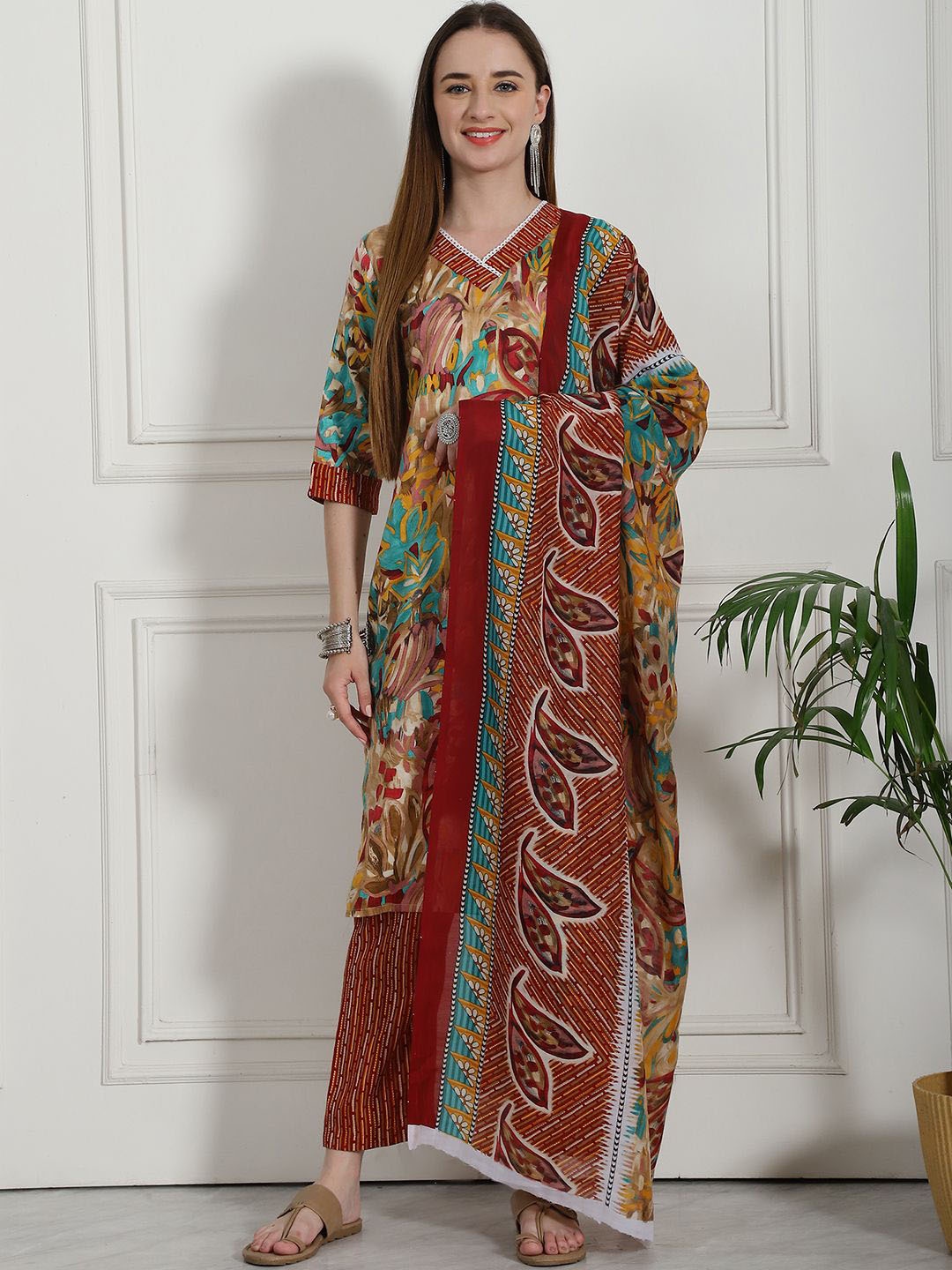 Moda Rapido Floral Printed V-Neck Straight Pure Cotton Kurta With Trousers And Dupatta, Red
Moda Rapido Floral Printed V-Neck Straight Pure Cotton Kurta With Trousers And Dupatta, Red