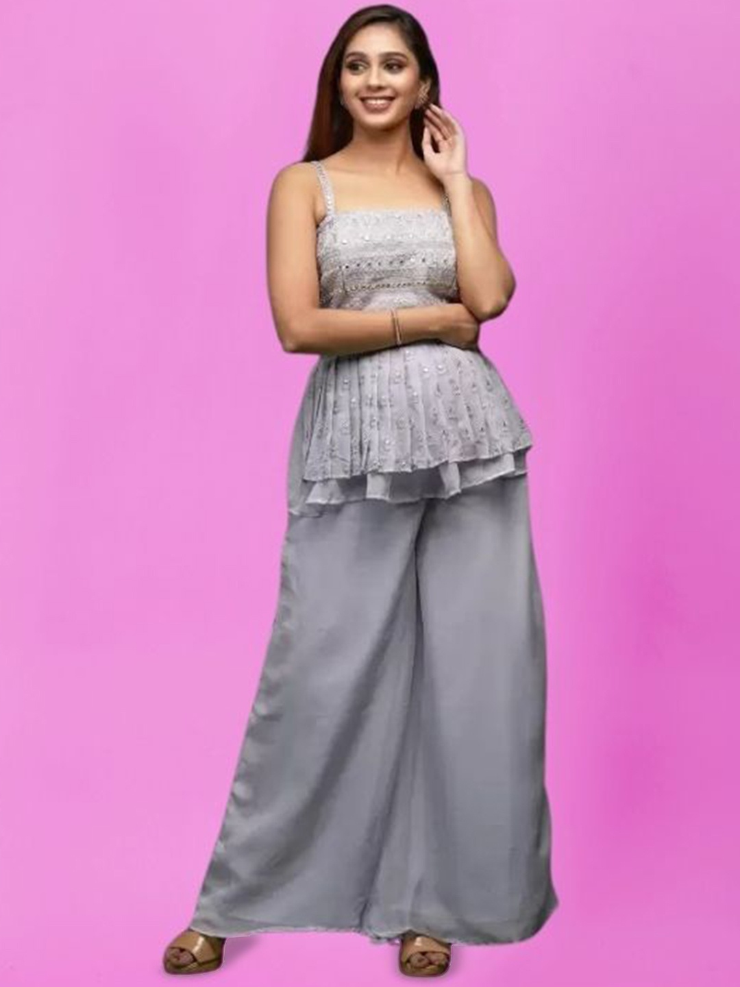 PARROT CREATION Mirror Work Embellished Square Neck Kurti with Palazzos & Dupatta, Grey
PARROT CREATION Mirror Work Embellished Square Neck Kurti with Palazzos & Dupatta, Grey