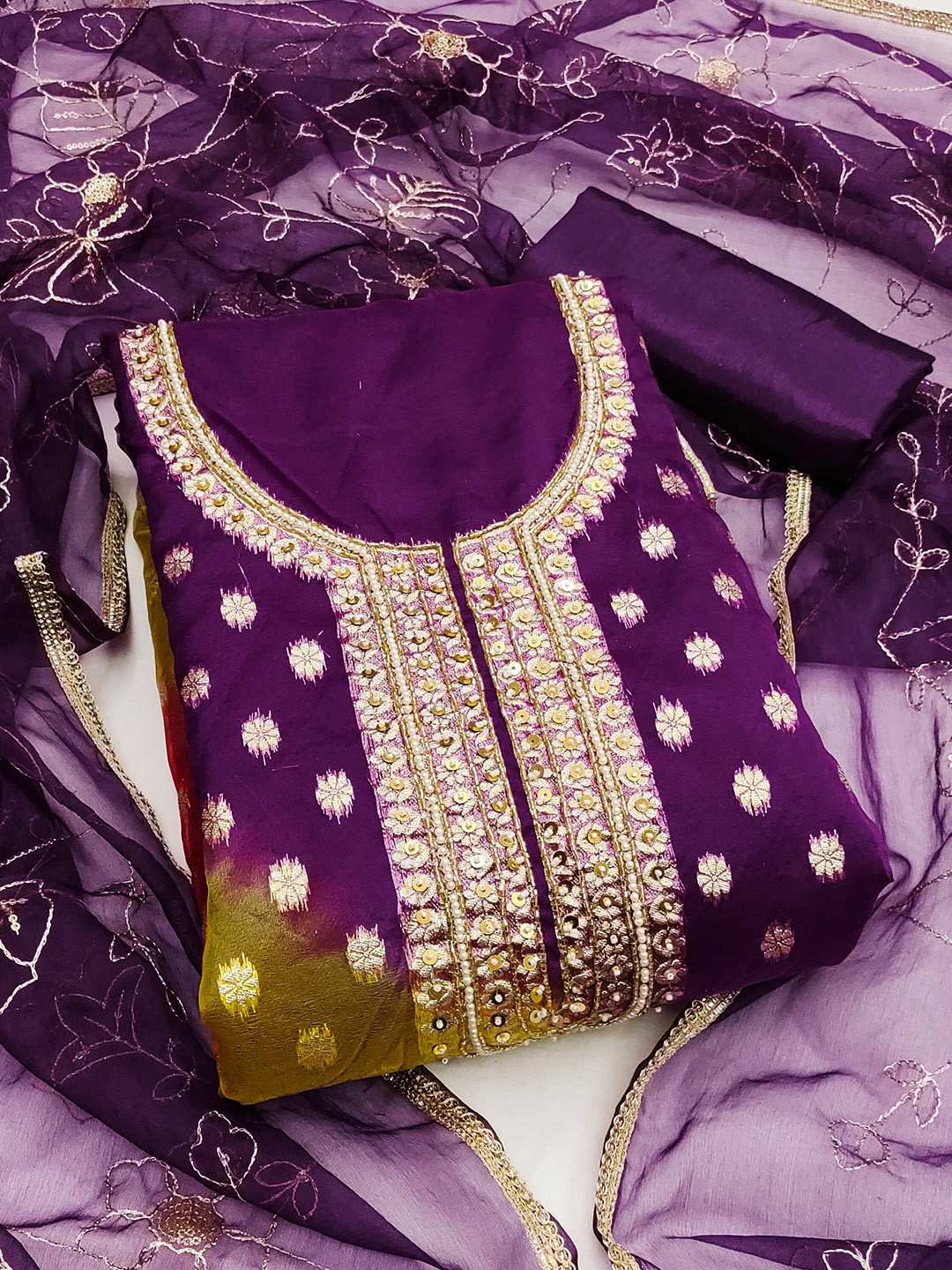 SAINOOR Floral Woven Embellished Organza Semi-Stitched Dress Material, Purple
SAINOOR Floral Woven Embellished Organza Semi-Stitched Dress Material, Purple