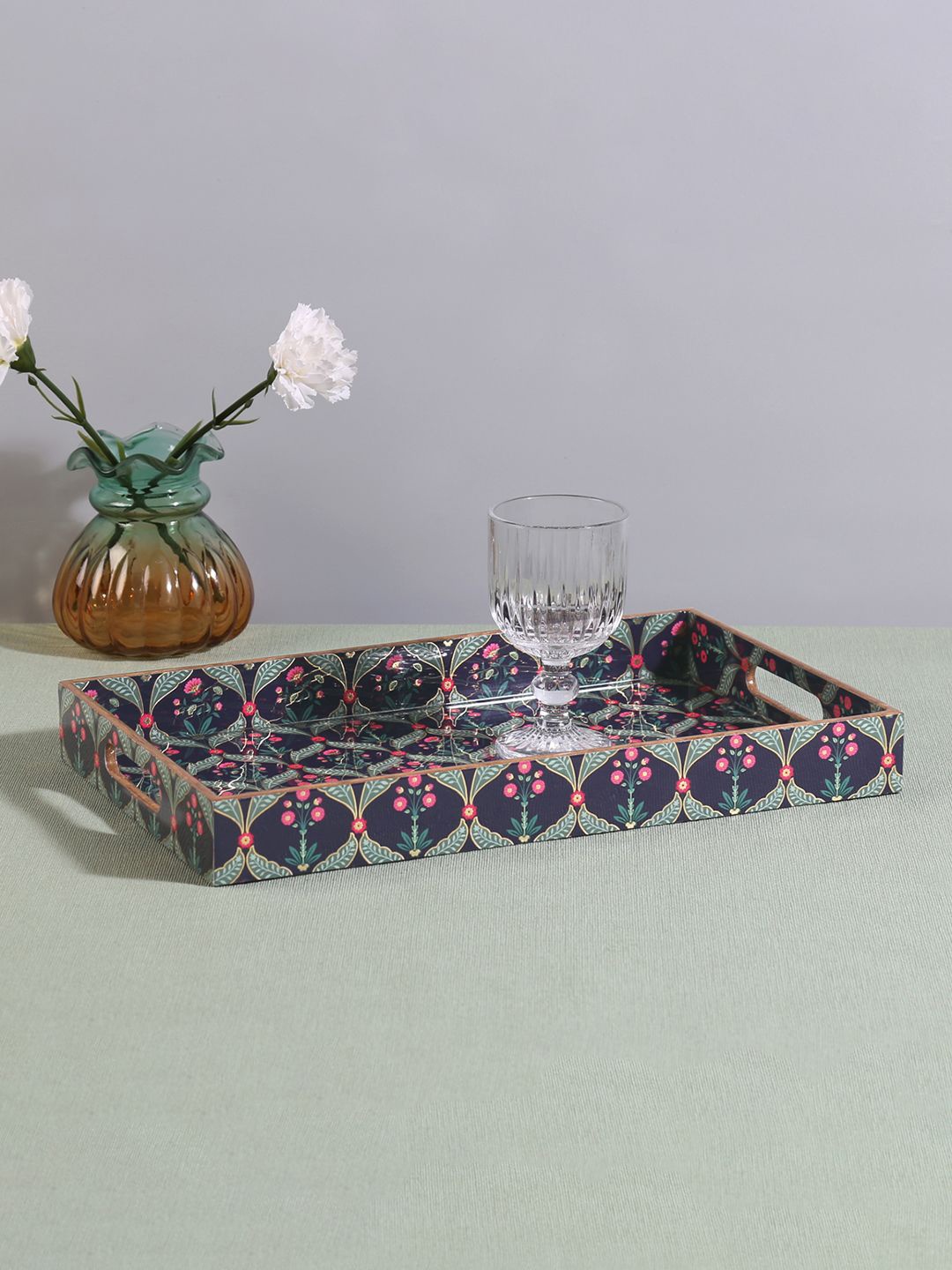 India Circus by Krsnaa Mehta Iron Blooming Dahlia Green Ethnic Motifs Printed Serving Tray, Navy blue
India Circus by Krsnaa Mehta Iron Blooming Dahlia Green Ethnic Motifs Printed Serving Tray, Navy blue