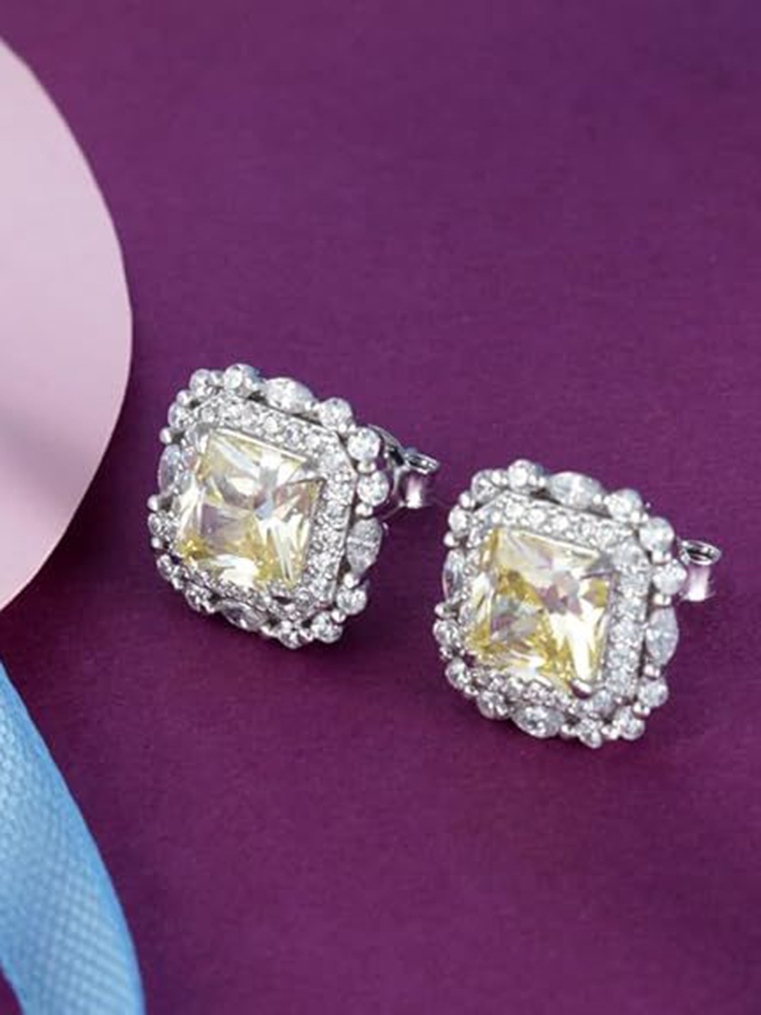 Tuanz Silver Jewelry 925 Sterling Silver Rhodium-Plated Stone Studded Contemporary Studs
Tuanz Silver Jewelry 925 Sterling Silver Rhodium-Plated Stone Studded Contemporary Studs