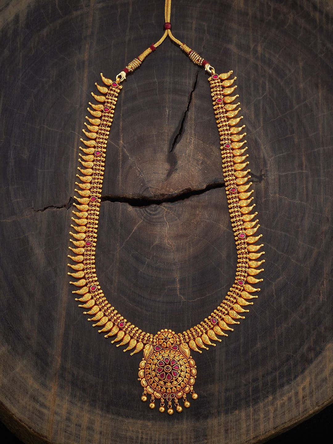 Kushal's Fashion Jewellery 925 Sterling Silver Gold-Plated Ruby Studded Temple Necklace
Kushal's Fashion Jewellery 925 Sterling Silver Gold-Plated Ruby Studded Temple Necklace