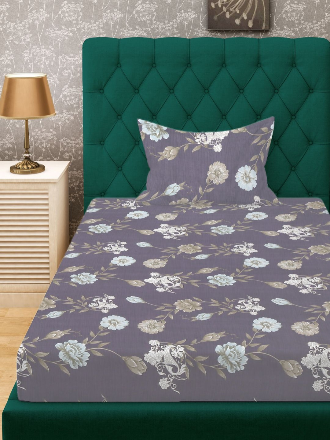 KLOTTHE Purple & White Floral Printed Fitted 300 TC Single Bedsheet With Pillow Cover
KLOTTHE Purple & White Floral Printed Fitted 300 TC Single Bedsheet With Pillow Cover