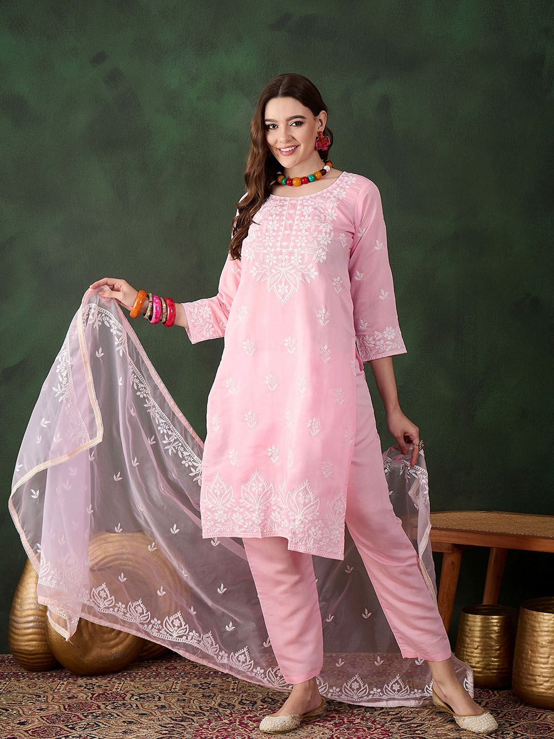 Maroosh Floral Embroidered Round Neck Thread Work Straight Kurta With Trouser & Dupatta, Pink
Maroosh Floral Embroidered Round Neck Thread Work Straight Kurta With Trouser & Dupatta, Pink