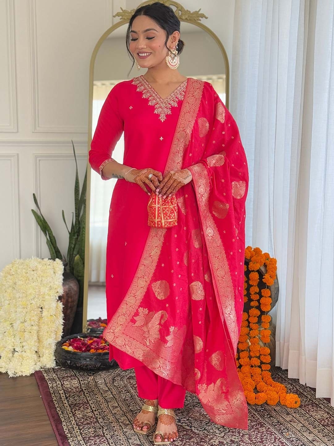 NIZA FASHION Women Floral Embroidered Regular Kurta with Trousers & With Dupatta, Pink
NIZA FASHION Women Floral Embroidered Regular Kurta with Trousers & With Dupatta, Pink