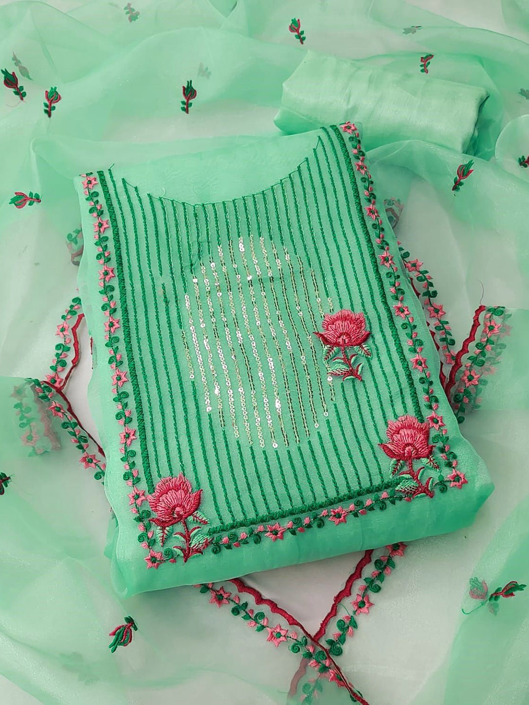 SAINOOR Floral Embroidered Sequinned Organza Unstitched Dress Material, Sea green
SAINOOR Floral Embroidered Sequinned Organza Unstitched Dress Material, Sea green