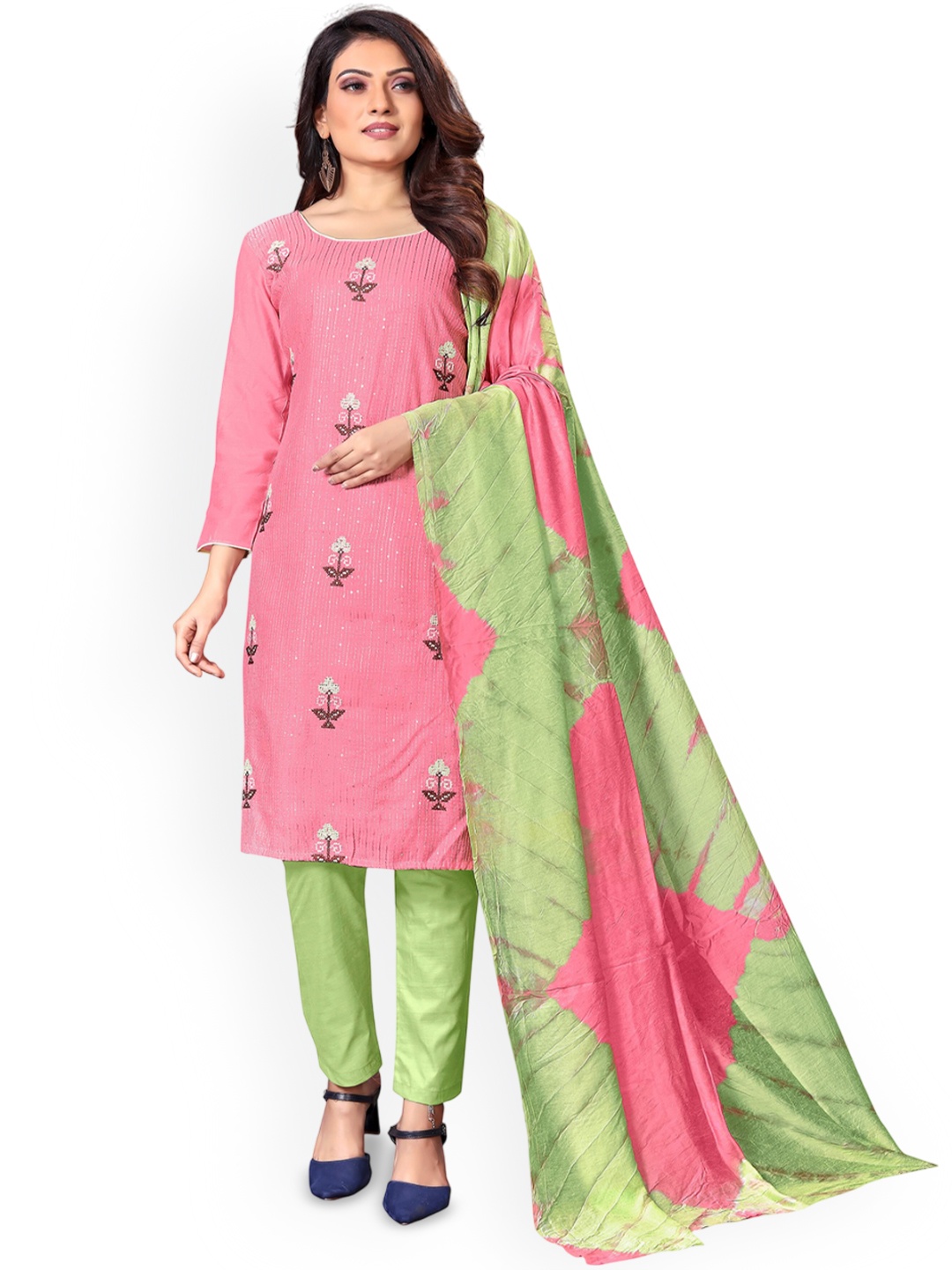 SAINOOR Floral Embroidered Sequinned Work Pure Cotton Unstitched Dress Material, Pink
SAINOOR Floral Embroidered Sequinned Work Pure Cotton Unstitched Dress Material, Pink