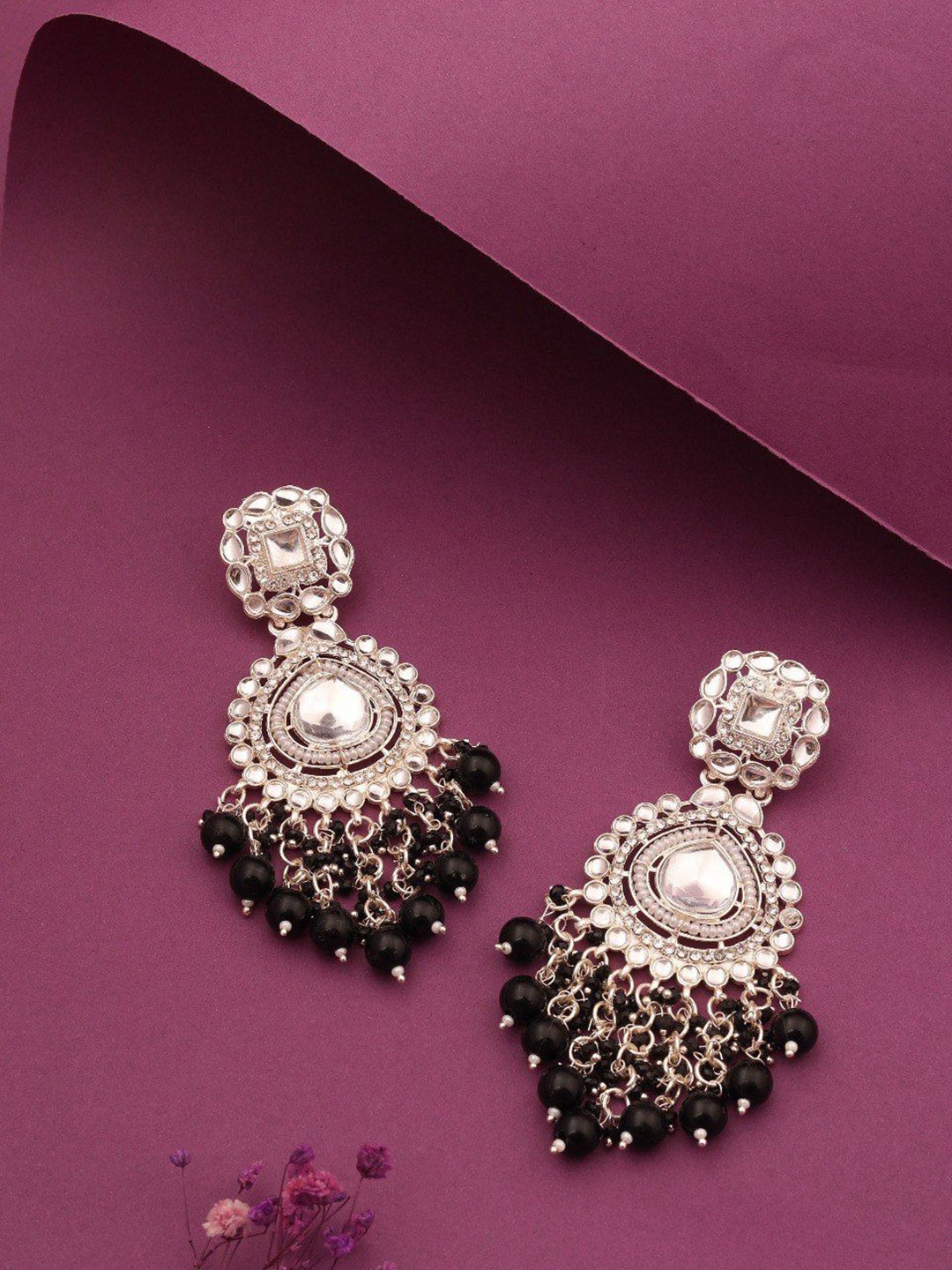 Lyriss Gold Plated Artificial Stones Studded and Beaded Contemporary Shaped Drop Earrings
Lyriss Gold Plated Artificial Stones Studded and Beaded Contemporary Shaped Drop Earrings