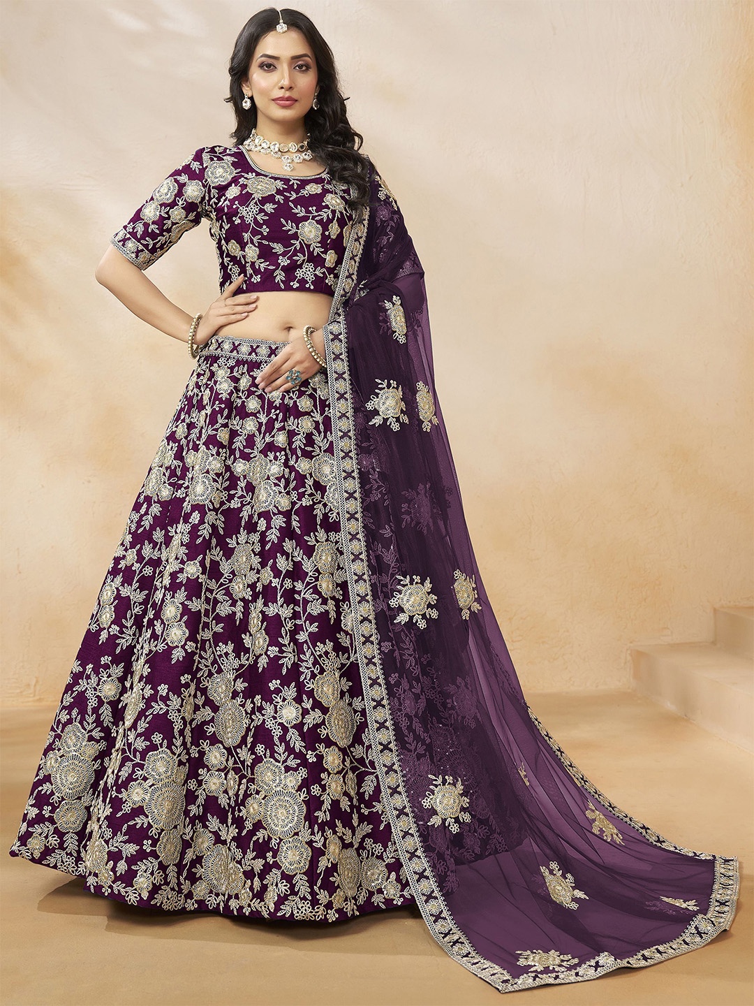 FABPIXEL Floral Embroidered Zari Semi-Stitched Lehenga & Unstitched Blouse With Dupatta, Purple
FABPIXEL Floral Embroidered Zari Semi-Stitched Lehenga & Unstitched Blouse With Dupatta, Purple