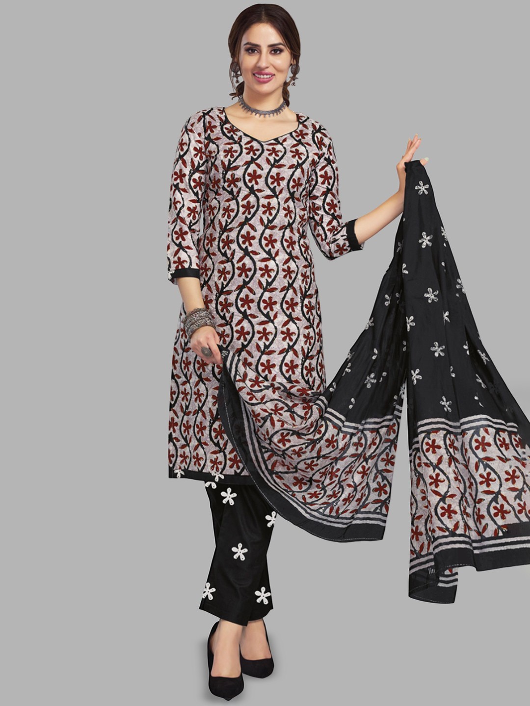 shree jeenmata collection Floral Printed Pure Cotton Straight Kurta With Trouser & Dupatta, Cream
shree jeenmata collection Floral Printed Pure Cotton Straight Kurta With Trouser & Dupatta, Cream