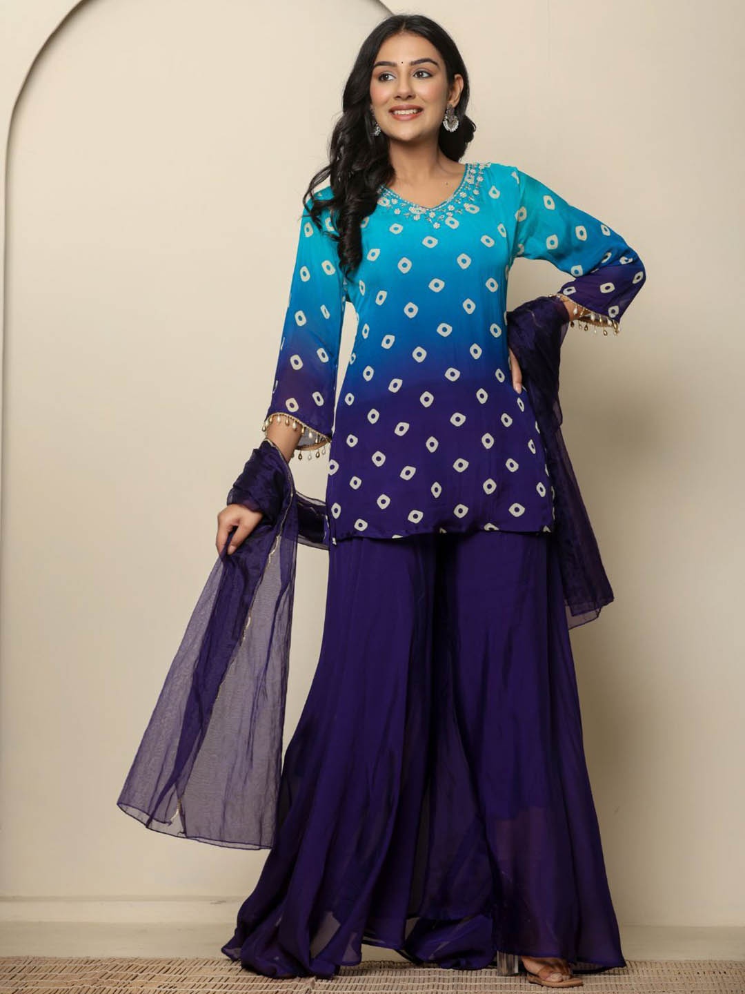 Do Dhaage Women Bandhani Printed Regular Beads and Stones Kurti with Palazzos & With Dupatta, Blue
Do Dhaage Women Bandhani Printed Regular Beads and Stones Kurti with Palazzos & With Dupatta, Blue