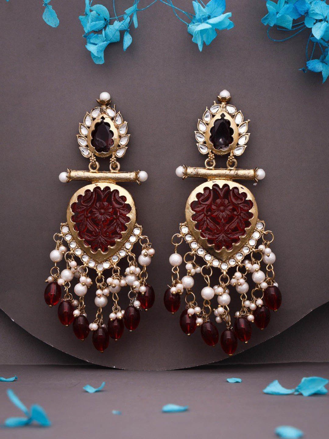 Lyriss Gold Plated Artificial Stones Studded and Beaded Contemporary Shaped Drop Earrings
Lyriss Gold Plated Artificial Stones Studded and Beaded Contemporary Shaped Drop Earrings