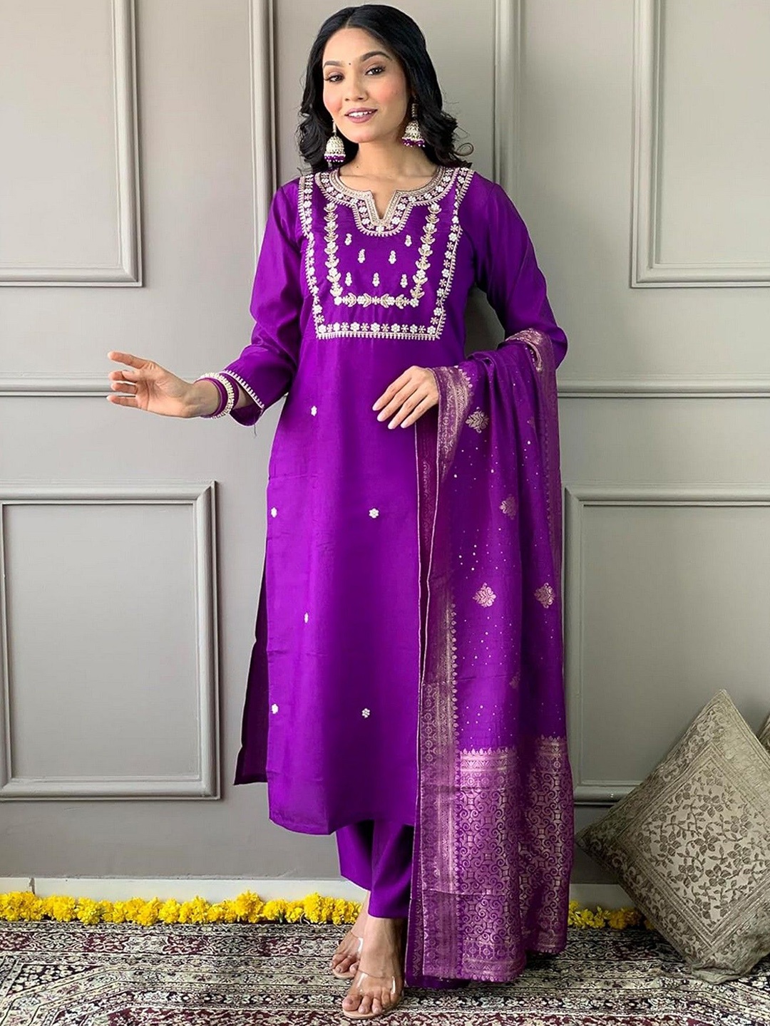 ZEEPKART Ethnic Motifs Embroidered Notch Neck Bead And Stones Kurta With Trouser & Dupatta, Purple
ZEEPKART Ethnic Motifs Embroidered Notch Neck Bead And Stones Kurta With Trouser & Dupatta, Purple